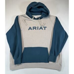 Ariat Hoodie Women’s XXL Teal Blue Gray Color Block Kangaroo Pocket